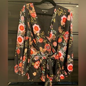 INC NWOT Black Floral Wrap Blouse, Size XL